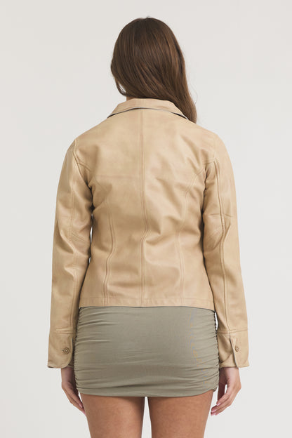 Amelia Patina Leather Jacket Sand