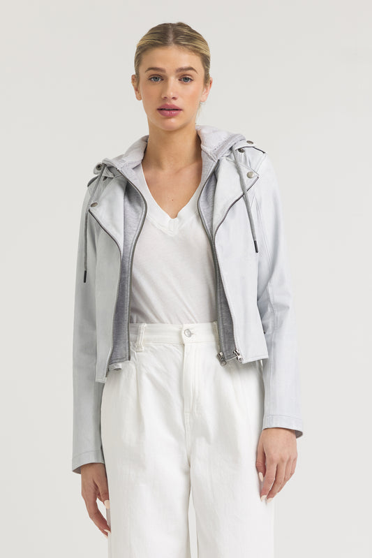 Molly Burnished Leather Jacket White