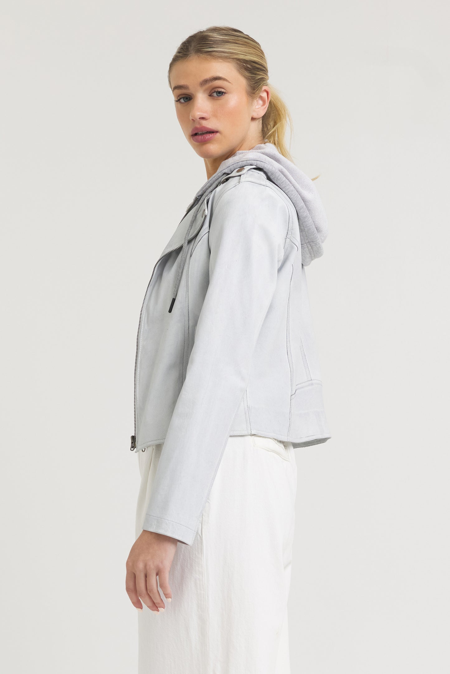 Molly Burnished Leather Jacket White