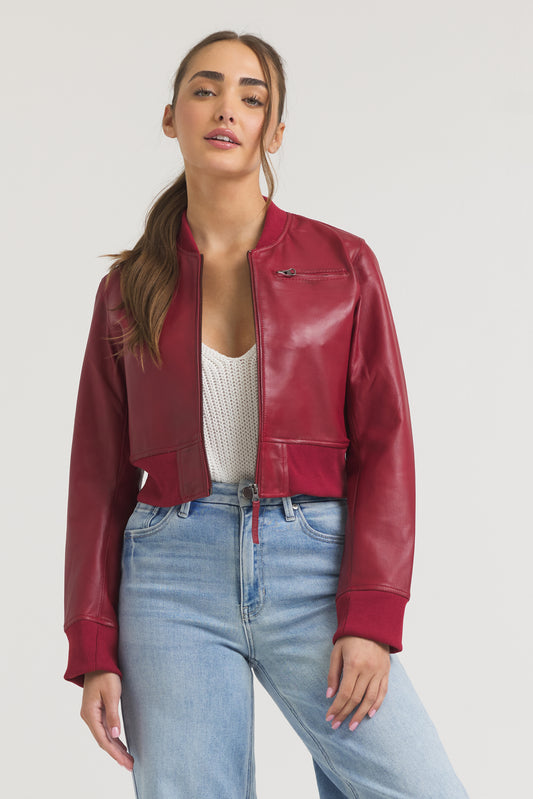 Collins Burnished Leather Jacket Red