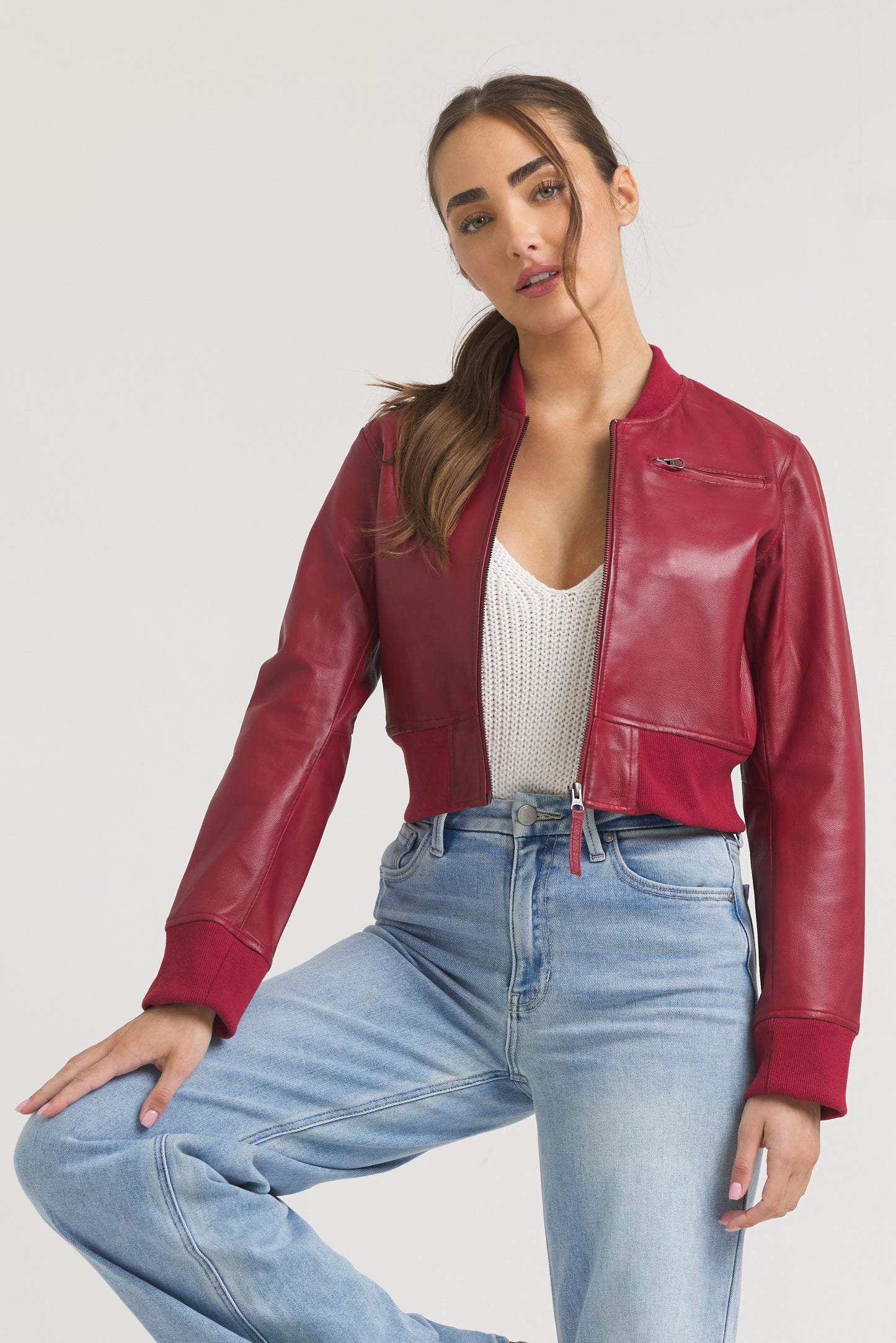 Collins Burnished Leather Jacket Red