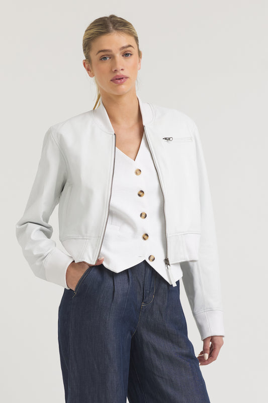 Collins Burnished Leather Jacket White