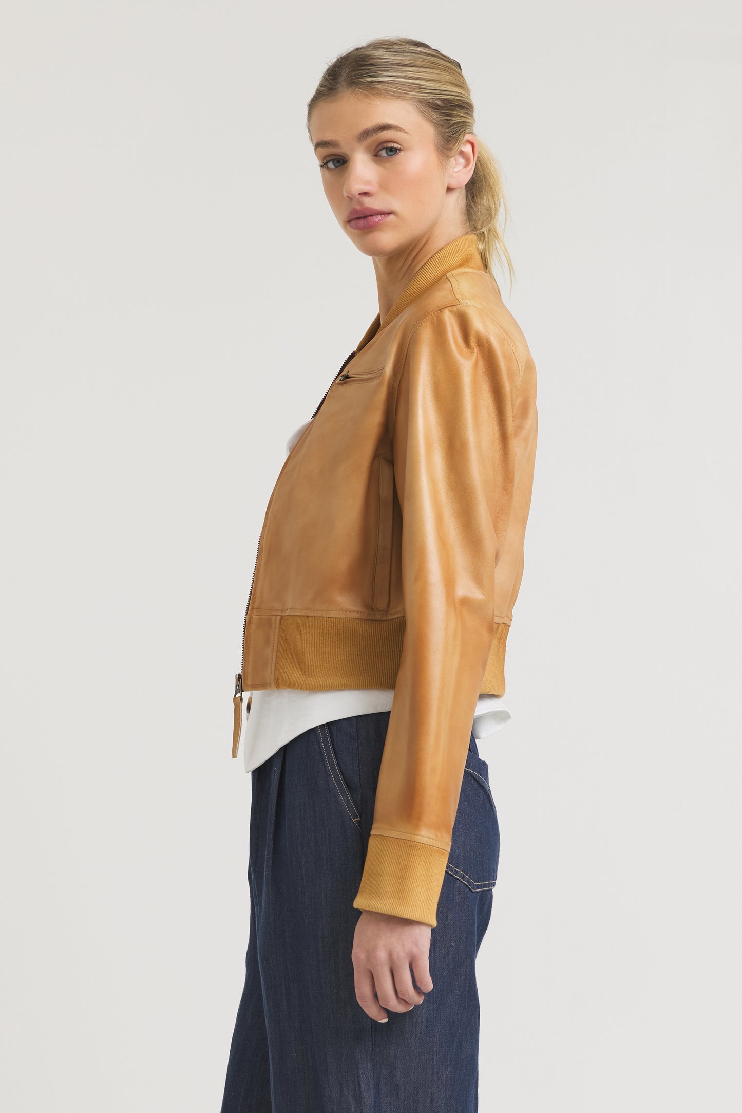 Collins Patina Leather Jacket Au Lait