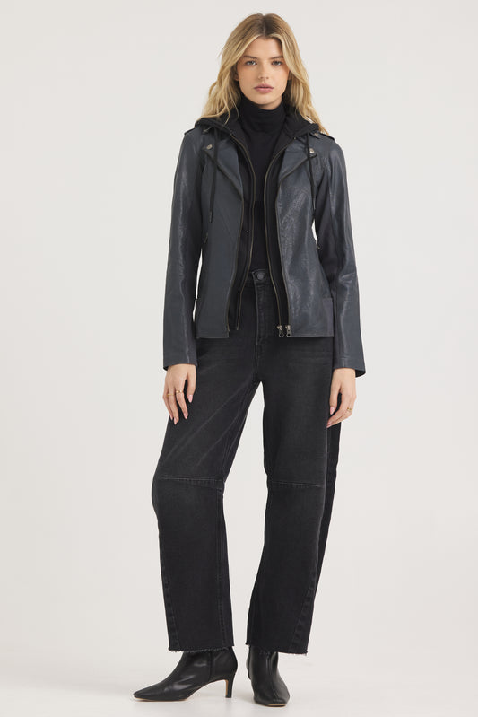 Hannah Burnished Leather Jacket Slate