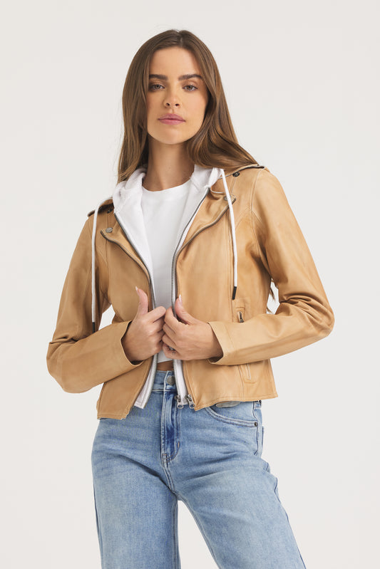 Molly Patina Leather Jacket Au Lait