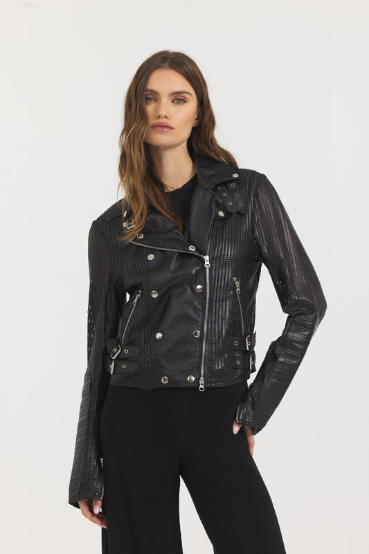 Harley Perforated Moto Washed Leather Black