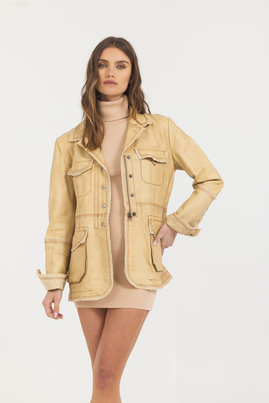 Meryl Vintage Leather Jacket Sand