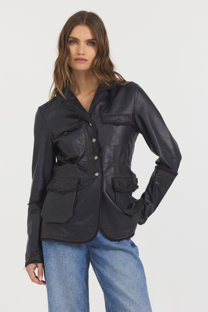 Meryl Vintage Leather Jacket Midnight