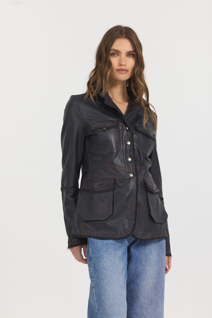 Meryl Vintage Leather Jacket Midnight