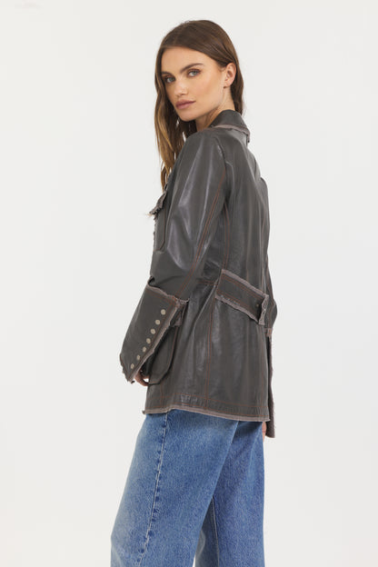 Meryl Vintage Leather Jacket Greystone