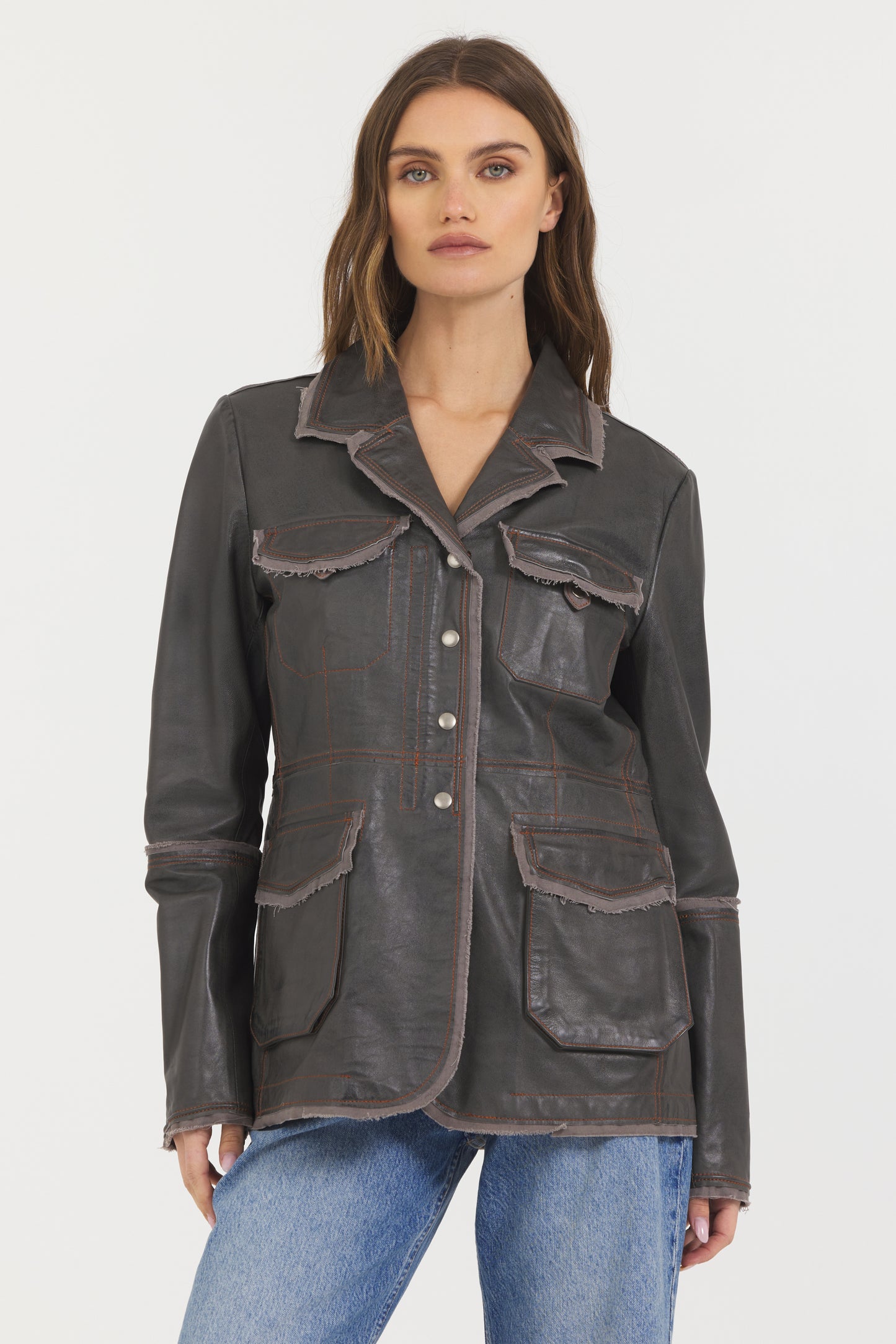 Meryl Vintage Leather Jacket Greystone