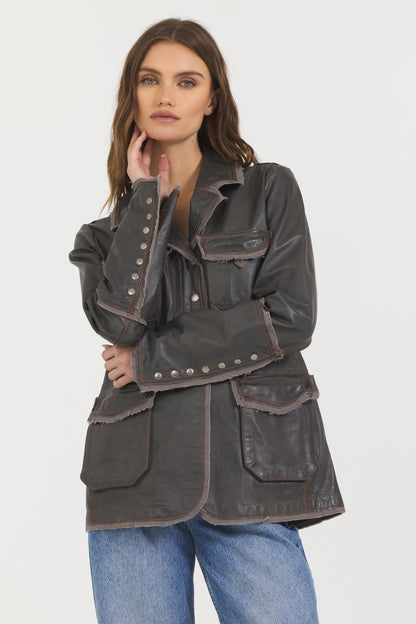 Meryl Vintage Leather Jacket Greystone