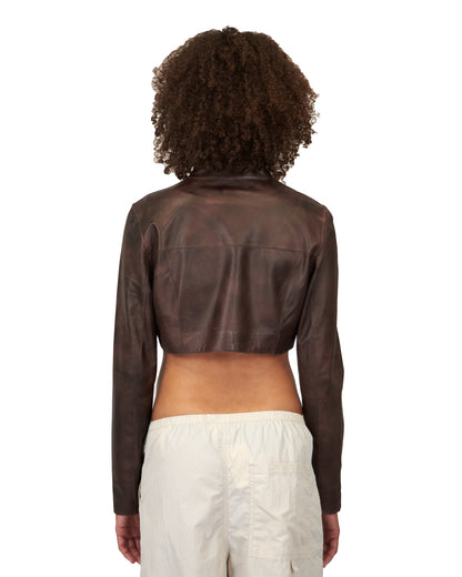 Cropped Vespa Patina Leather Jacket Bark