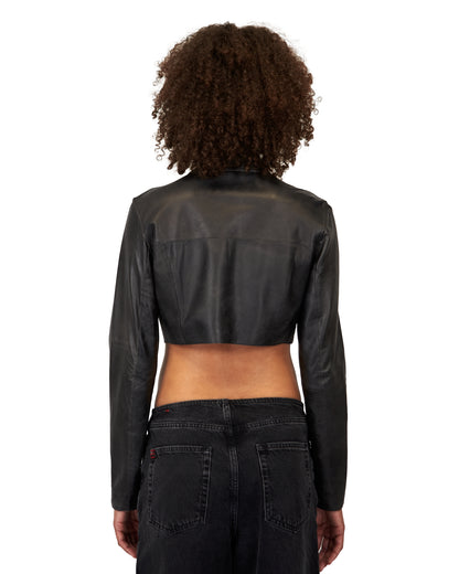 Cropped Vespa Patina Leather Jacket Black