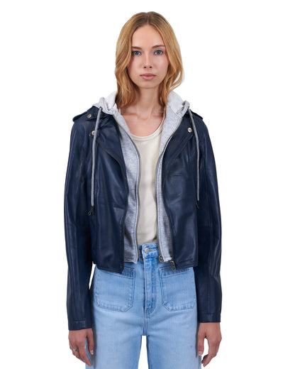 Molly Burnished Leather Jacket Indigo