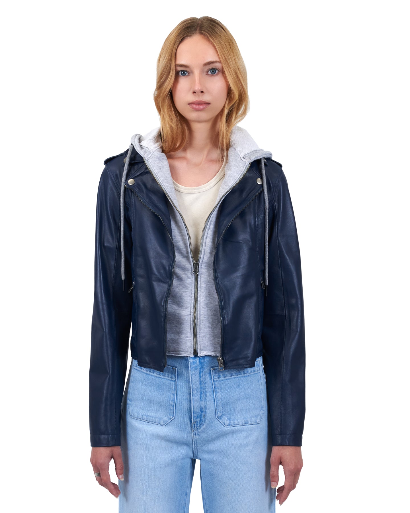 Molly Burnished Leather Jacket Indigo