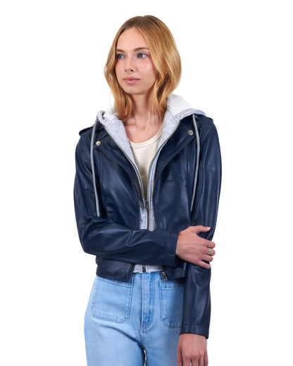 Molly Burnished Leather Jacket Indigo