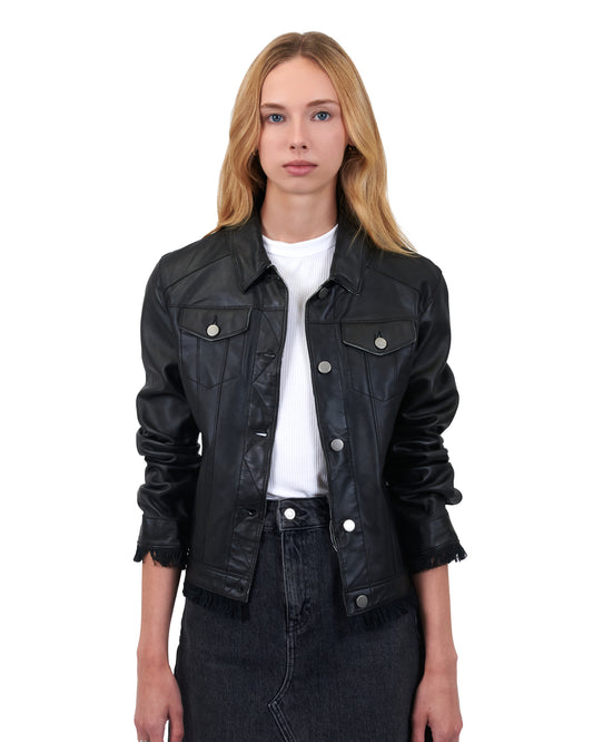 Alexa Burnished Leather Jacket Black