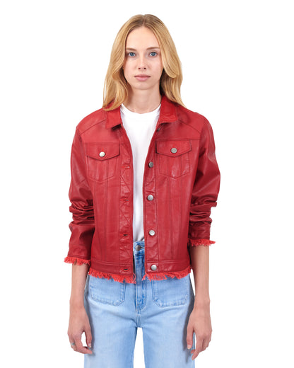 Alexa Burnished Leather Jacket Red