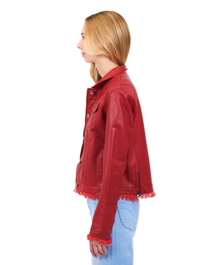 Alexa Burnished Leather Jacket Red