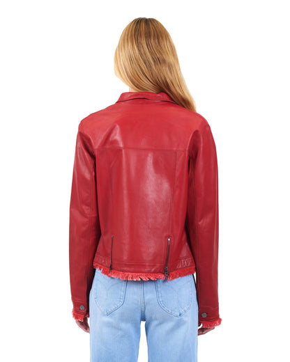 Alexa Burnished Leather Jacket Red