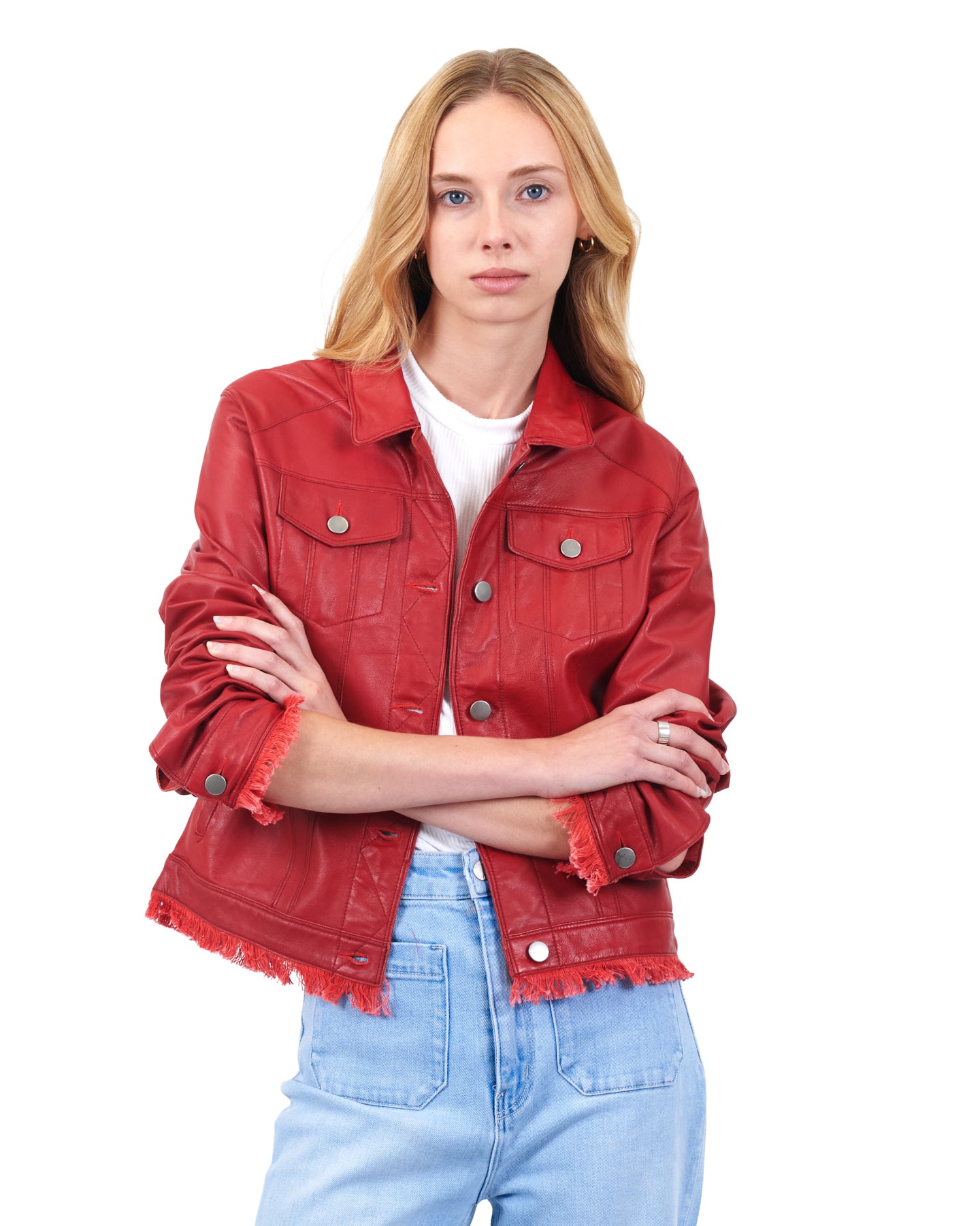 Alexa Burnished Leather Jacket Red