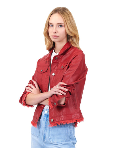 Alexa Burnished Leather Jacket Red