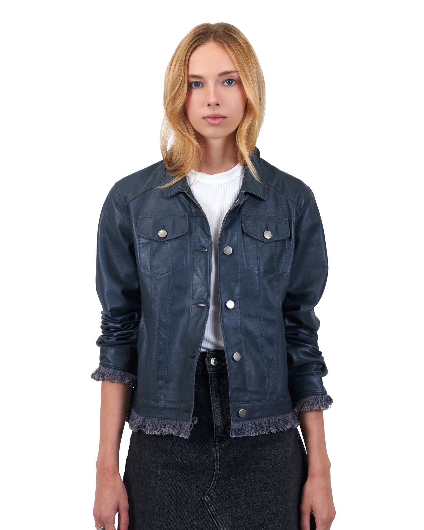 Alexa Burnished Leather Jacket Slate