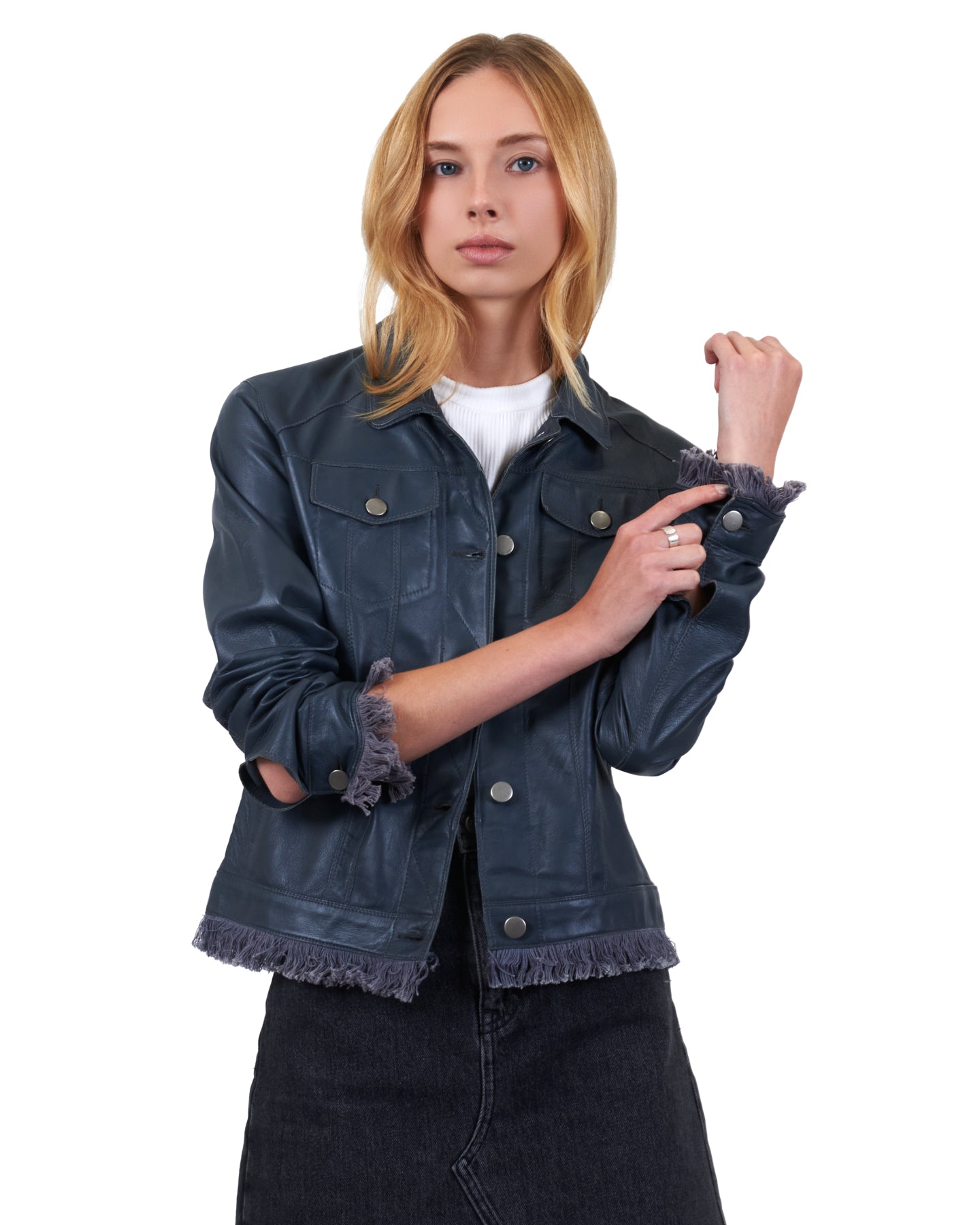 Alexa Burnished Leather Jacket Slate