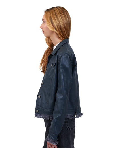 Alexa Burnished Leather Jacket Slate