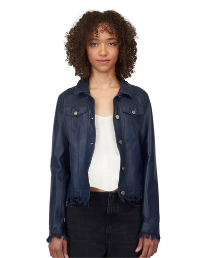 Alexa Burnished Leather Jacket Dark Indigo