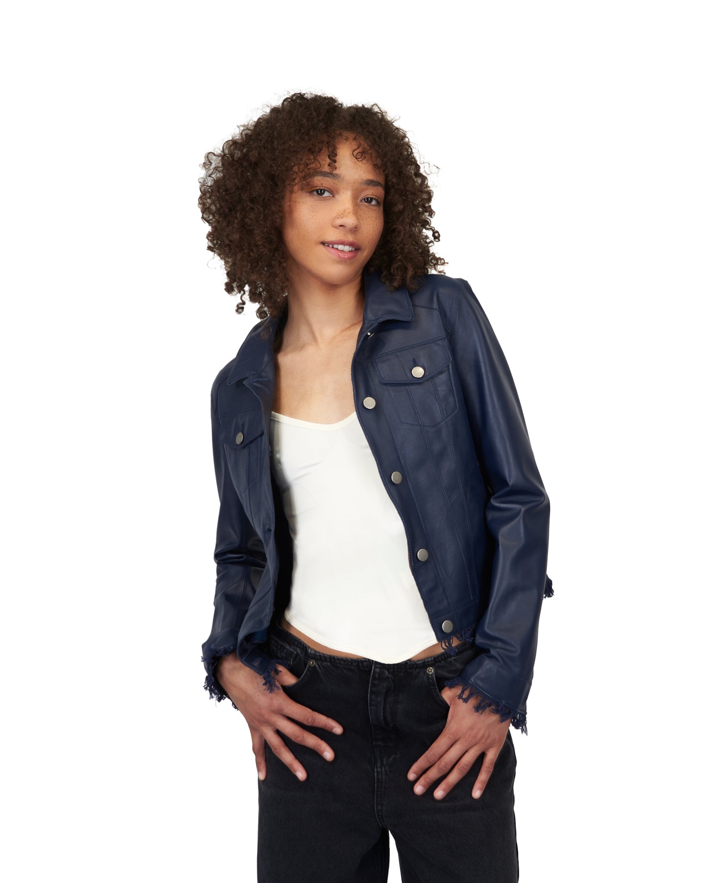 Alexa Burnished Leather Jacket Dark Indigo