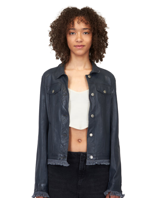 Alexa Stonewash Leather Jacket Slate