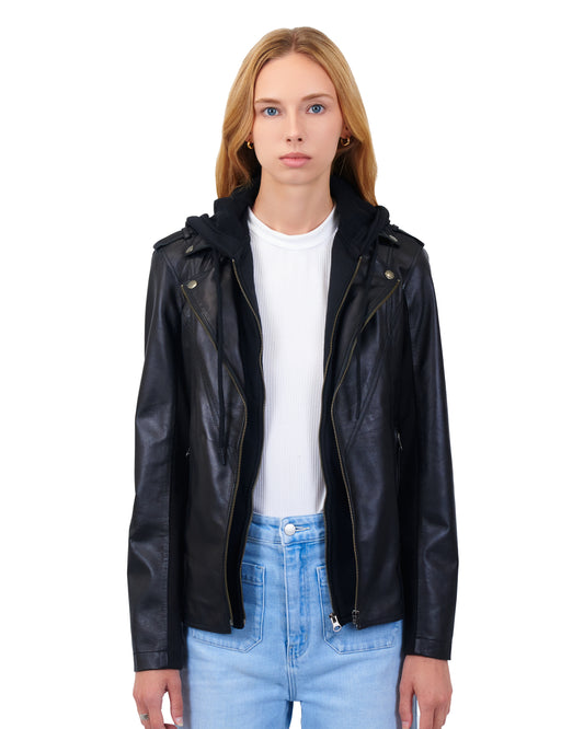 Hannah Burnished Leather Jacket Black