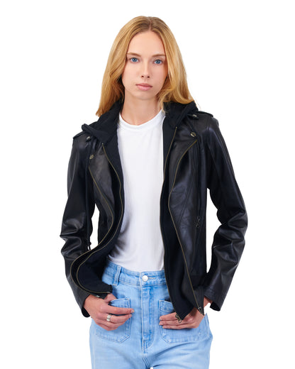 Hannah Burnished Leather Jacket Black