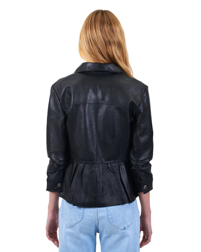 Brie Burnished Leather Jacket Black