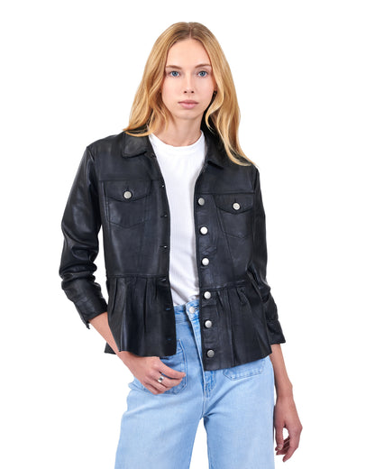 Brie Burnished Leather Jacket Black