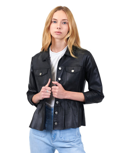 Brie Burnished Leather Jacket Black