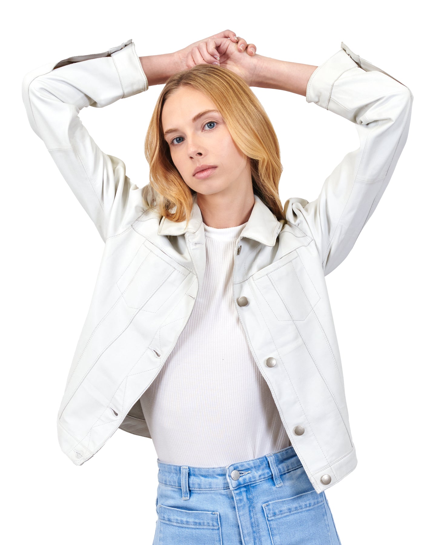 Brie Burnished Leather Jacket White