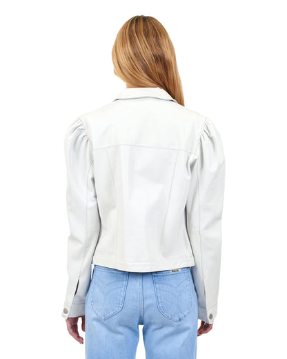 Brie Burnished Leather Jacket White