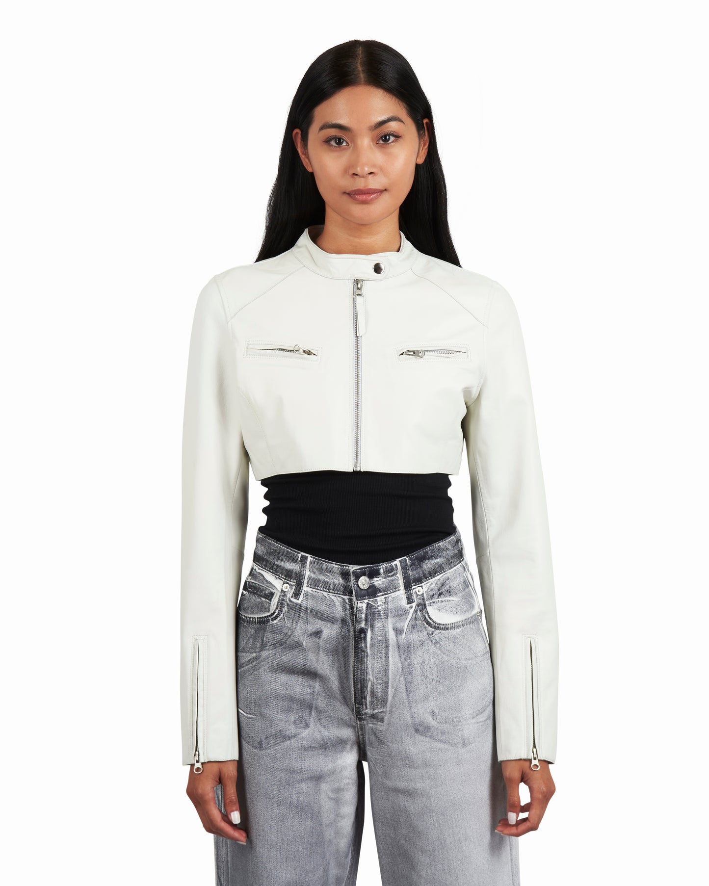 Cropped Vespa Burnished Leather Jacket White