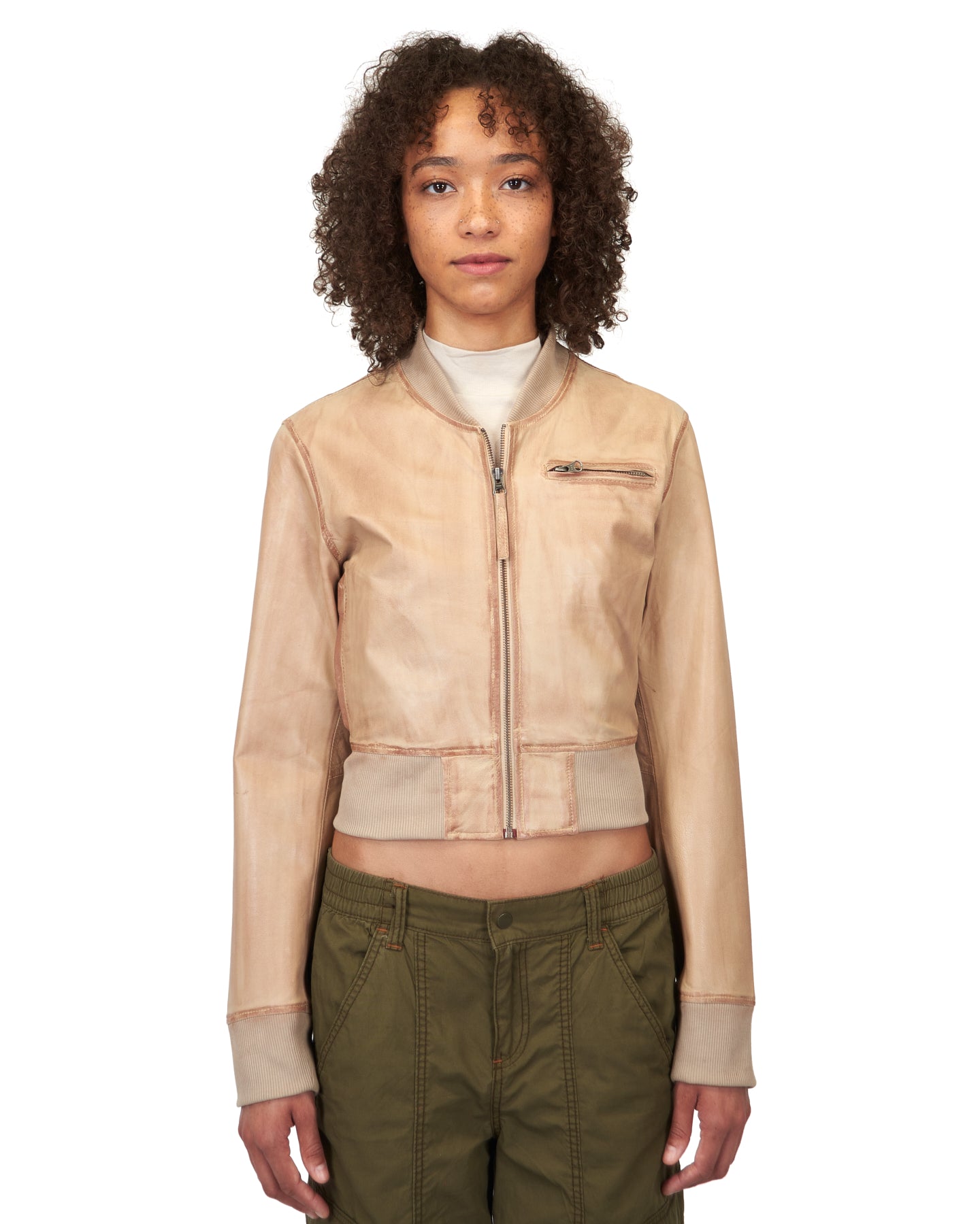 Collins Patina Leather Jacket Taupe