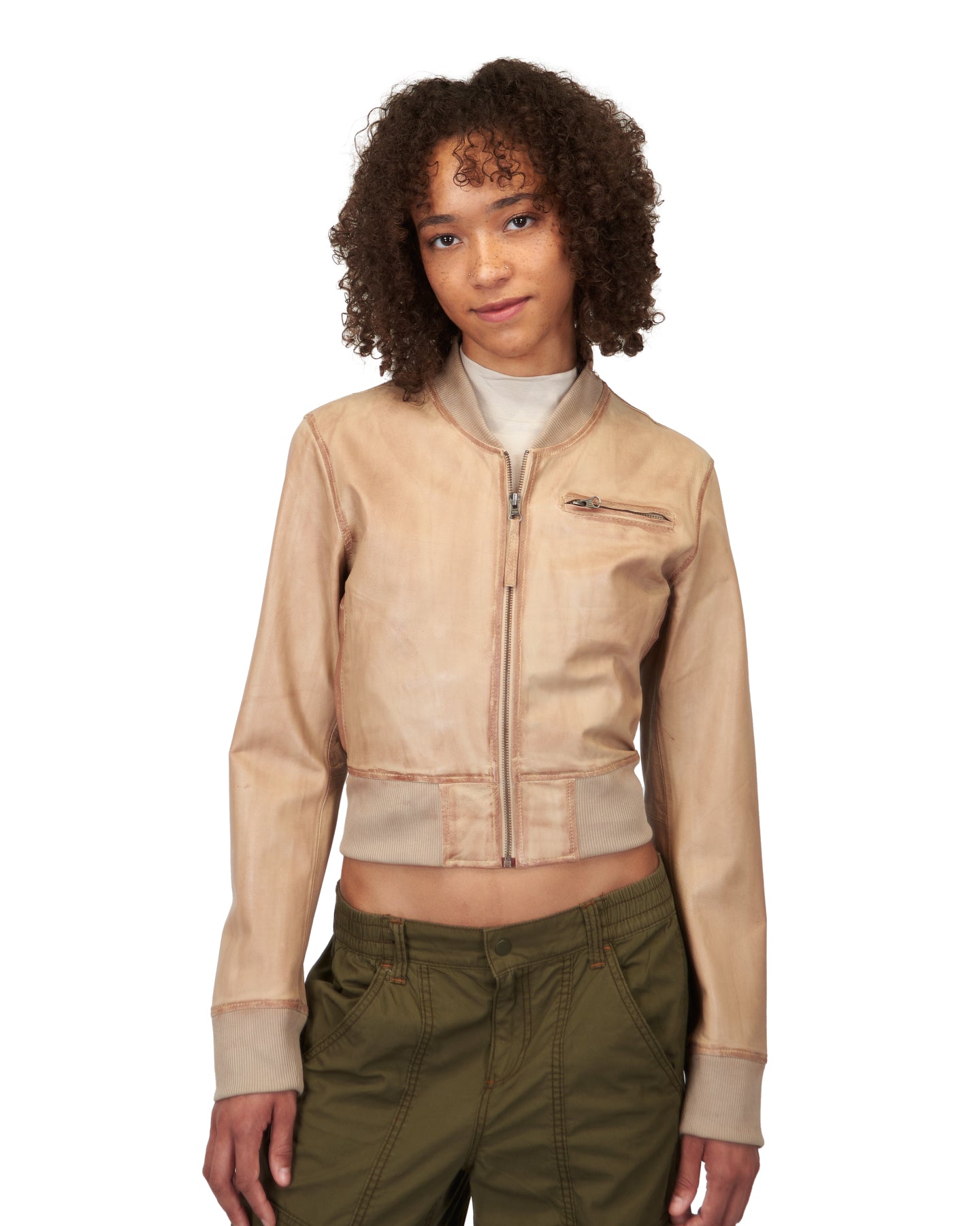 Collins Patina Leather Jacket Taupe