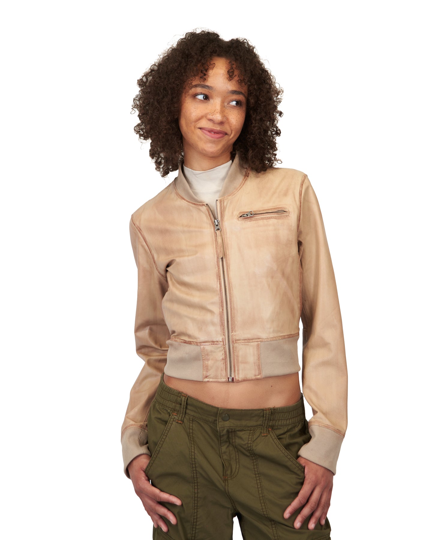 Collins Patina Leather Jacket Taupe