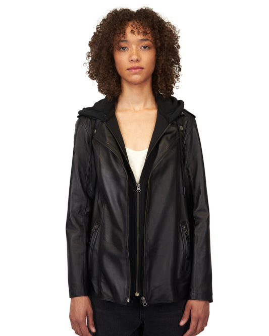 Maxi Burnished Leather Jacket Black