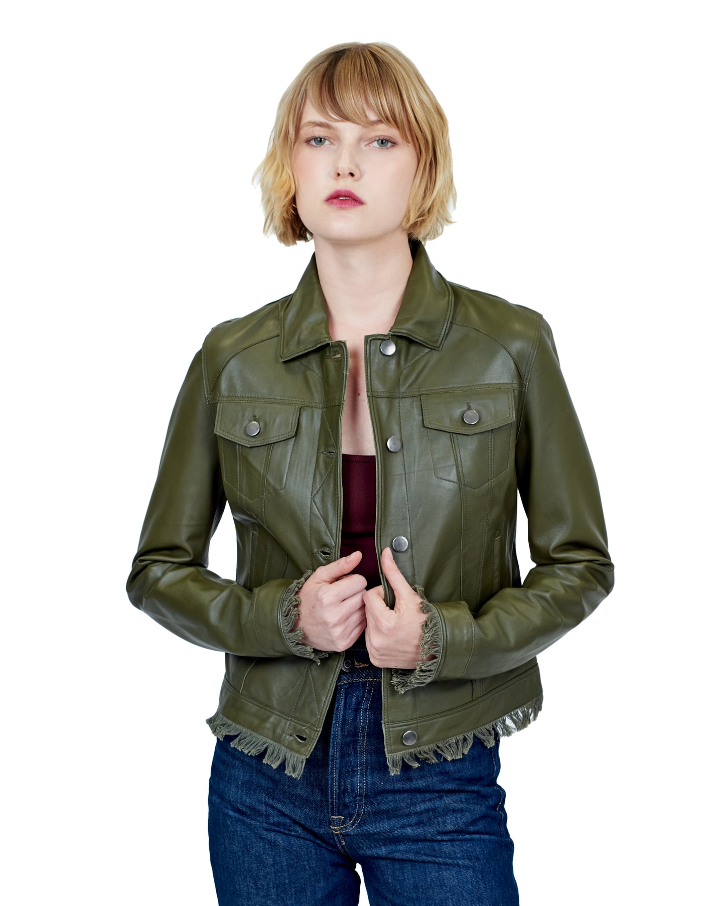 Alexa Washed Leather Jacket Sage