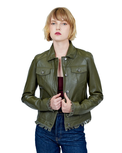 Alexa Washed Leather Jacket Sage