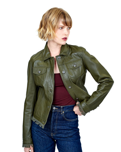 Alexa Washed Leather Jacket Sage