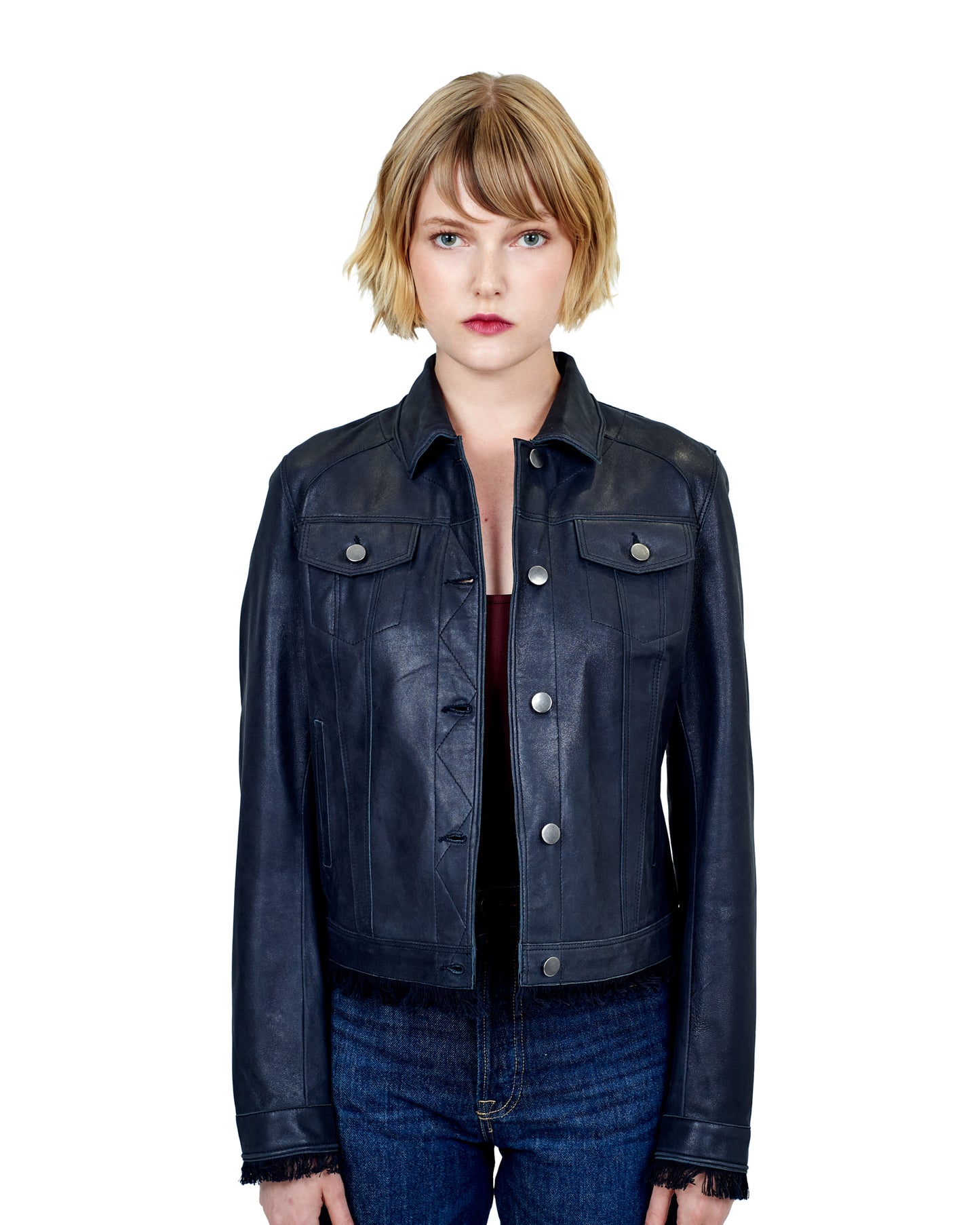 Alexa Washed Leather Jacket Black Shimmer