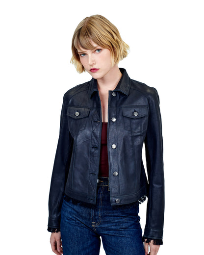 Alexa Washed Leather Jacket Black Shimmer